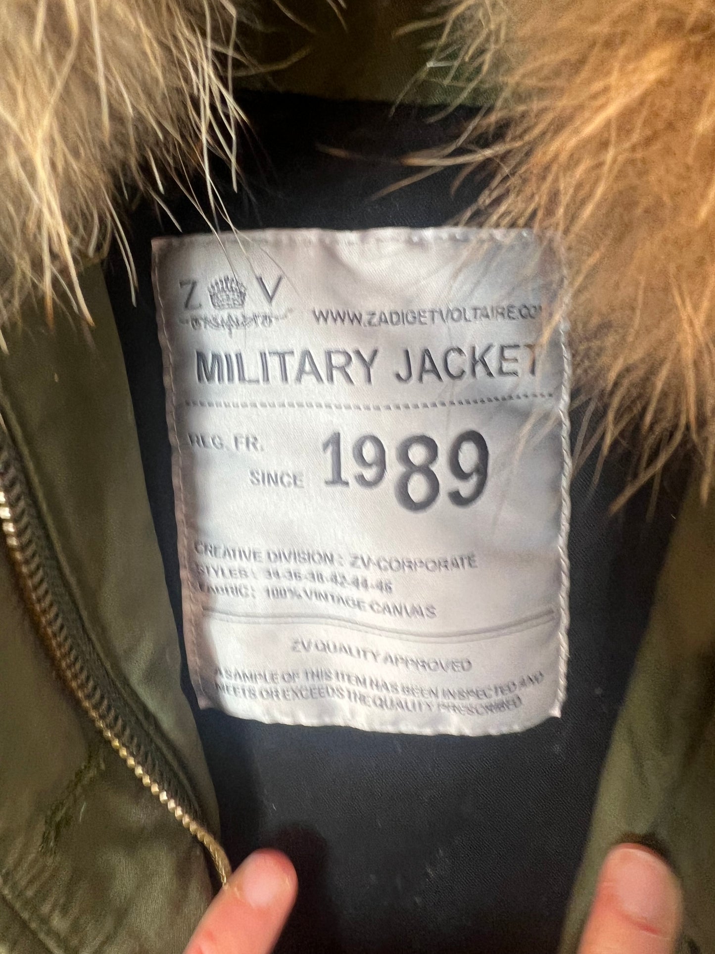 ZADIG&VOLTAIRE. Chaqueta verde militar con pelo  T.s