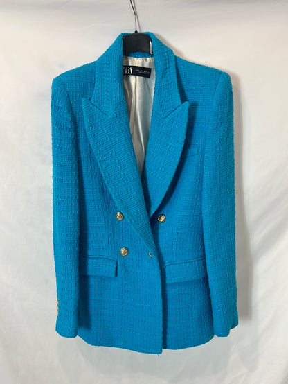ZARA. Blazer turquesa tweed. T S