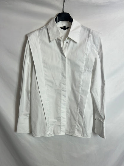 MASSIMO DUTTI. Camisa blanca detalle solapa. T 34