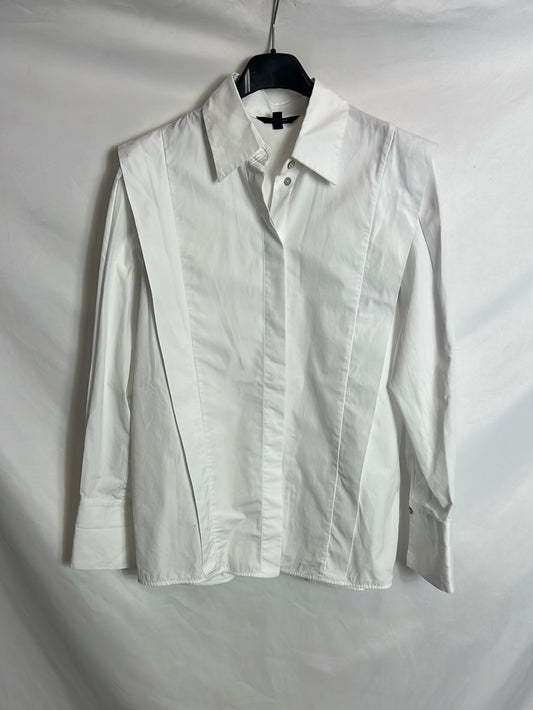 MASSIMO DUTTI. Camisa blanca detalle solapa. T 34