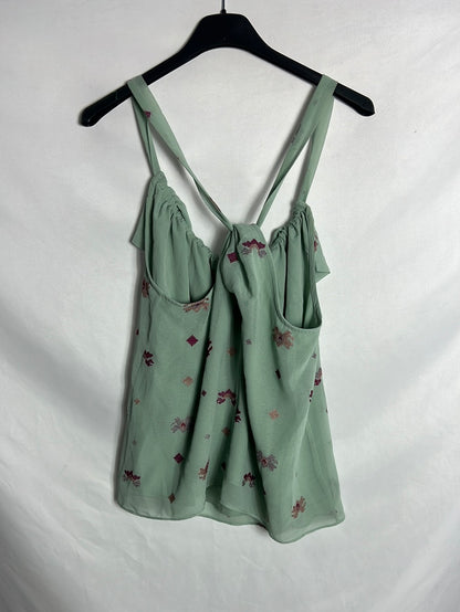 INTROPIA. Flowing aqua green embroidered top. TS