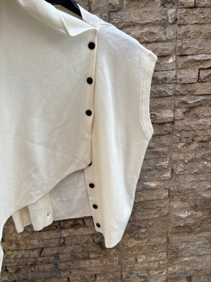 MASSIMO DUTTI. Chaleco en crudo lana con cuello extraible