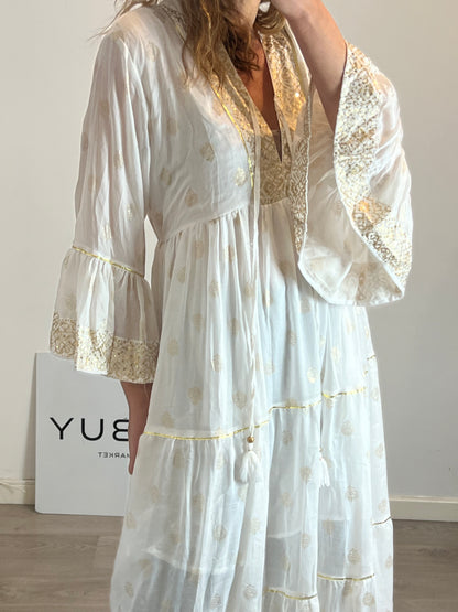 SIYA MADRID. Vestido blanco abalorios T.u(M)