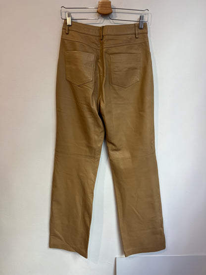 UTERQÜE. Pantalón beige piel recto. T S