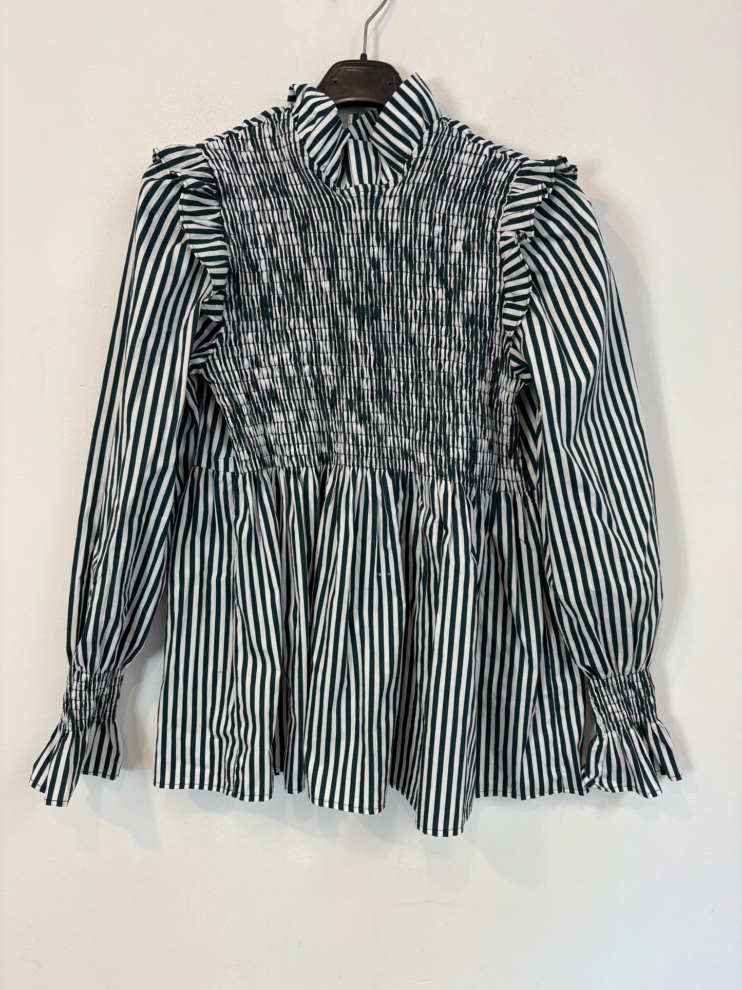 DELUEM. Blusa rayas nido de abeja