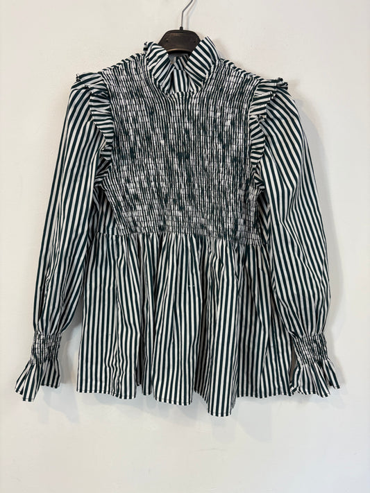 DELUEM. Blusa rayas nido de abeja