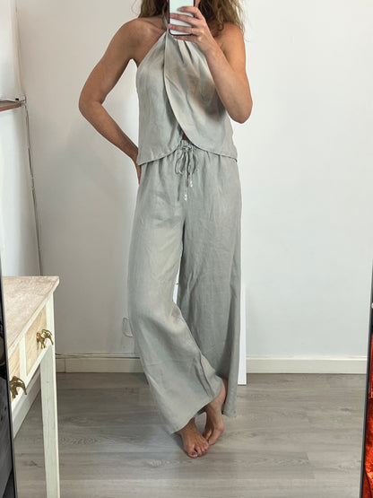ZARA. Wide-leg grey linen trousers Ts