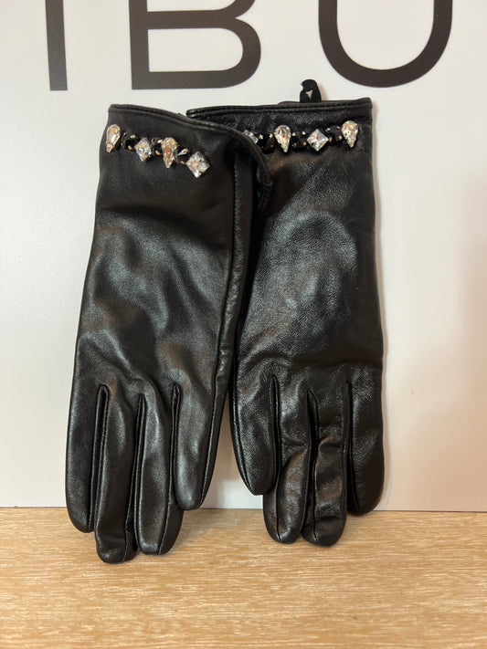 JACQUELINE RIU. Guantes negros piel abalorios