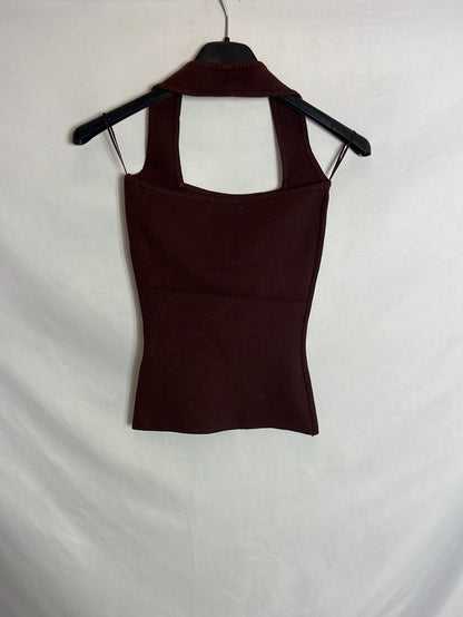 ZARA. Top punto marrón elástico. T S
