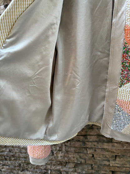 ZARA. Chaqueta coral abalorios. T S