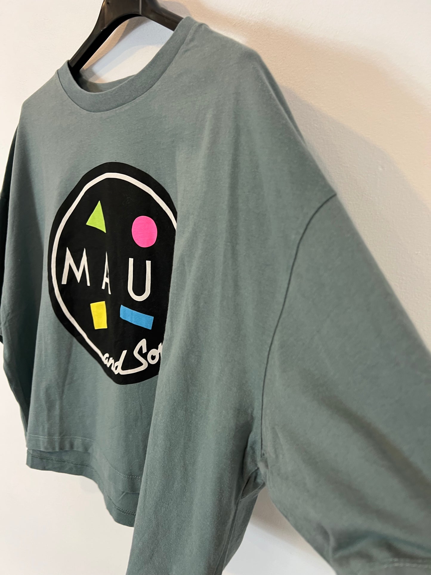 PULL&BEAR. Camiseta azul crop dibujo. T L