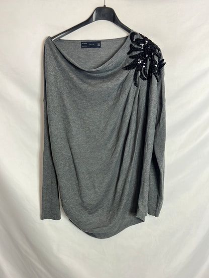 ZARA. Jersey gris detalle hombros. TM