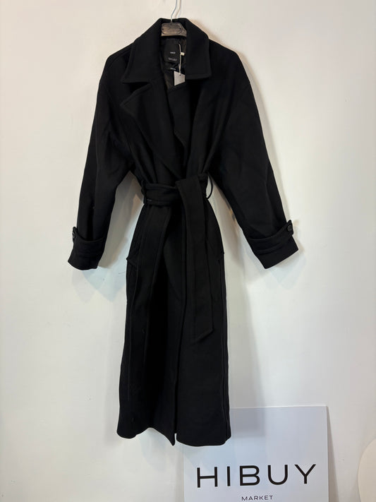 MANGO. Abrigo largo negro lana