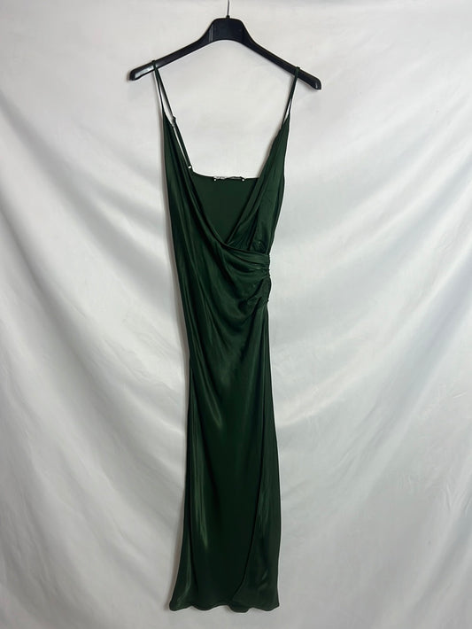 ZARA. Green satin midi dress. Size XS