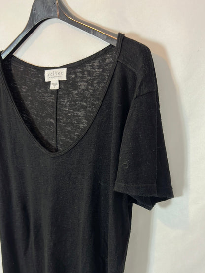 VELVET. Camiseta negra lino. T S
