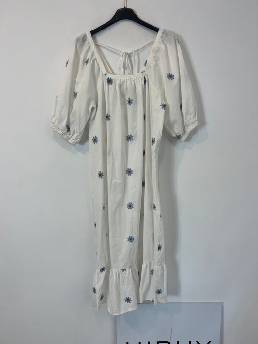 NÜMPH. Vestido midi blanco flores. T XS