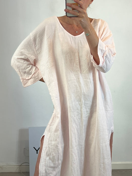 OTRAS. Vestido largo bambula rosa claro. T M/L