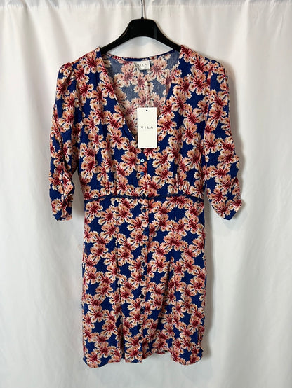 VILA. Vestido corto flores T.38