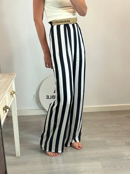 ELISABETTA FRANCHI. Striped palazzo silk pants T.42