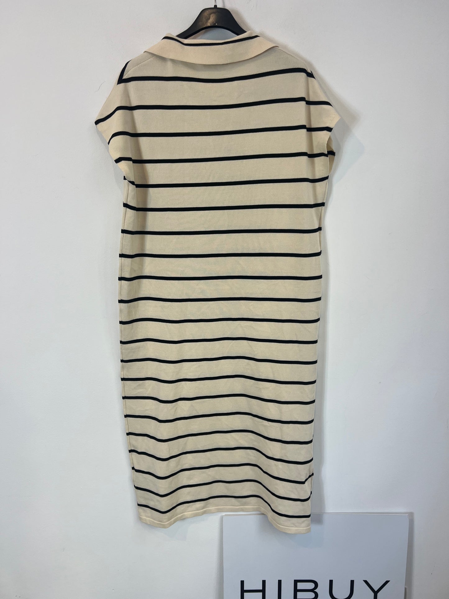 OTRAS. Vestido beige punto rayas azules. T L