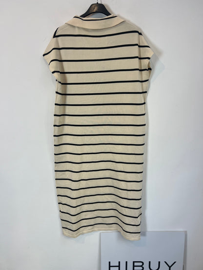 OTRAS. Vestido beige punto rayas azules. T L