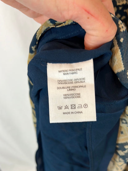 VANESSABRUNO. Long dress with a blue and mustard print. Size 36