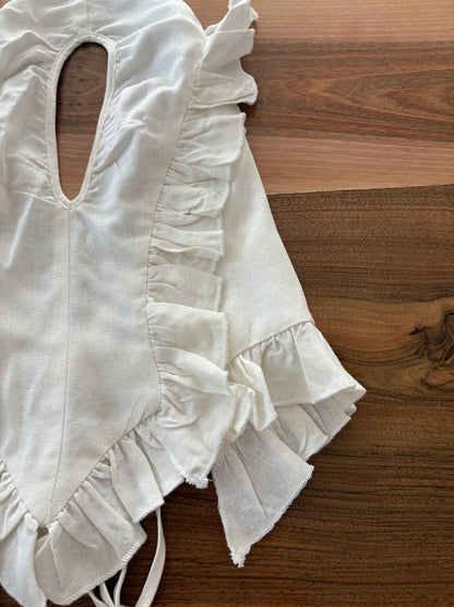 LAAGAM. Top blanco volantes con lino. T S