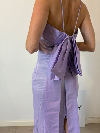 ZARA. Vestido morado doble lazada T.s