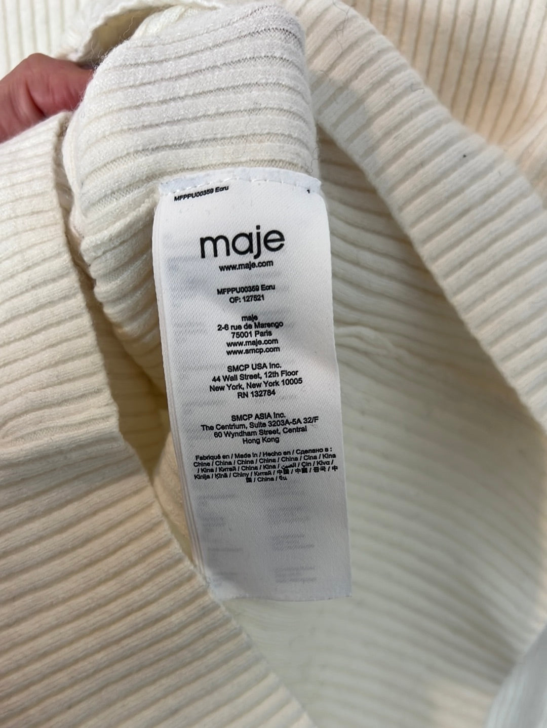 MAJE. Jersey canalé cuello perkins. T 1(S)