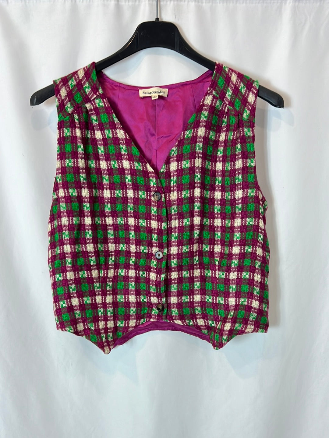 SAINT GERALDINE. Chaleco/top cuadros  T.s