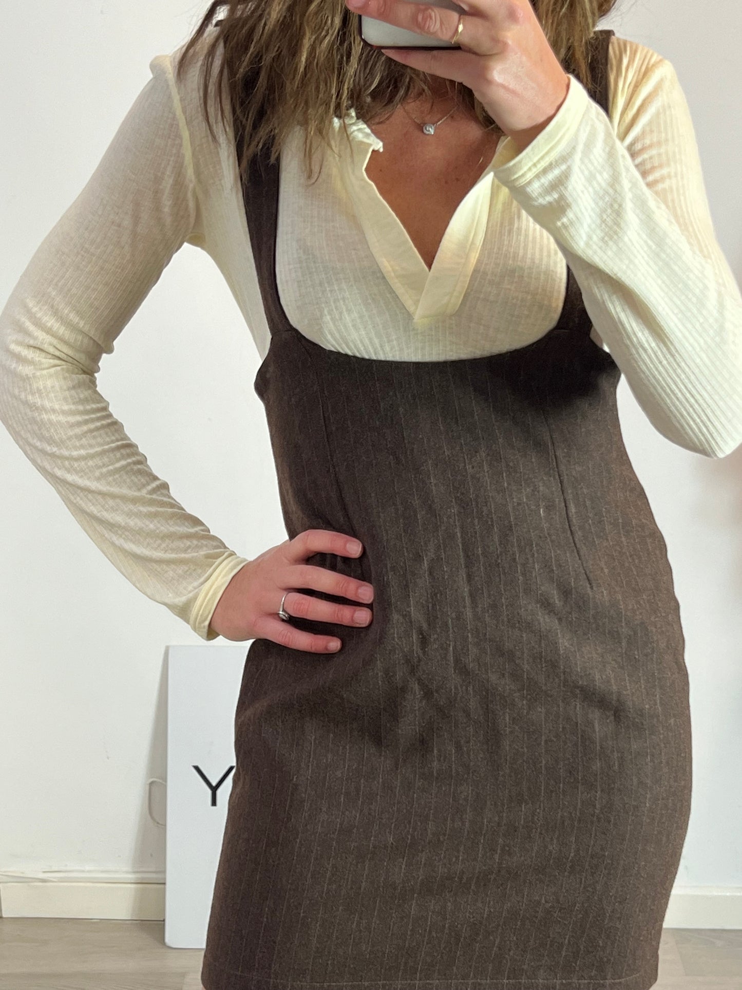 LA CUADRA. Vestido marrón rayas T.40(S)