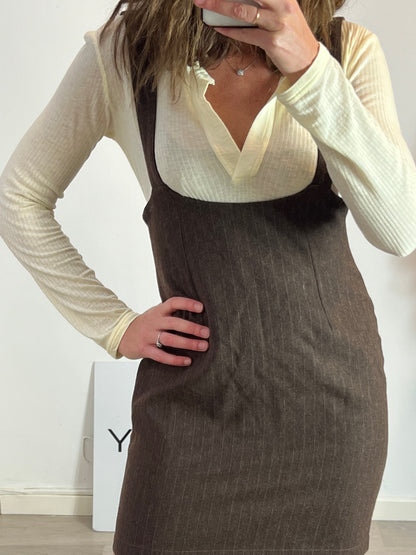 LA CUADRA. Vestido marrón rayas T.40(S)