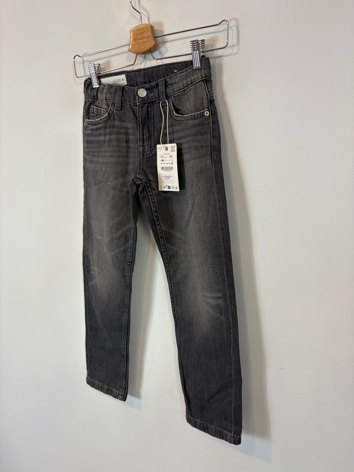 ZARA. Pantalón denim gris T.7-8 años