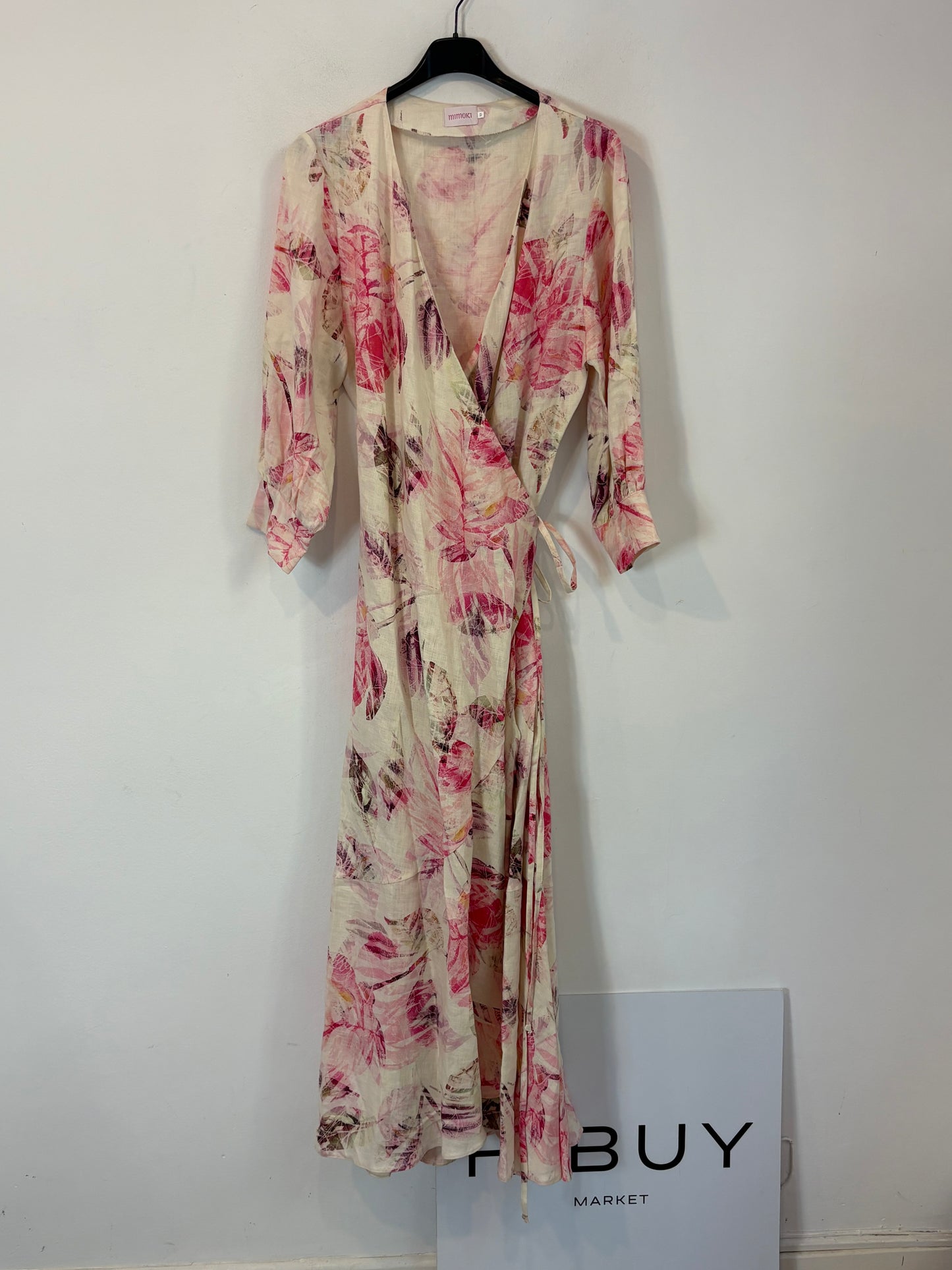 MIMOKI. Vestido lino flores cruzado