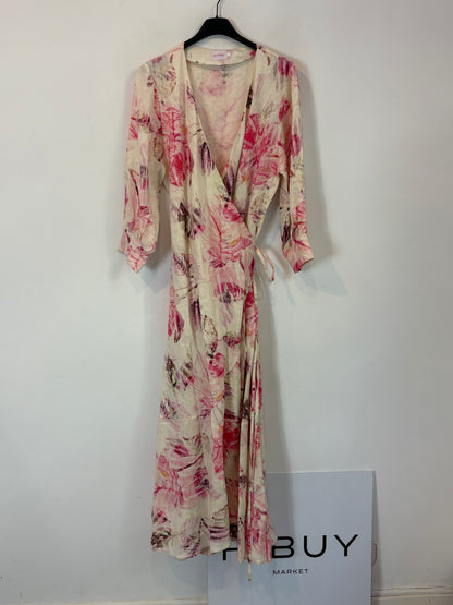 MIMOKI. Vestido lino flores cruzado