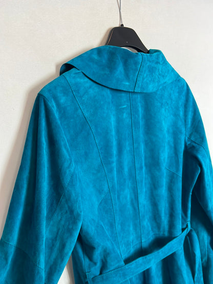 JUST CAVALLI. Chaqueta  turquesa piel fluida. T 38