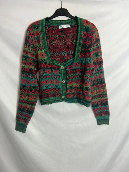 ZARA. Rebeca estampada detalle escote. T S