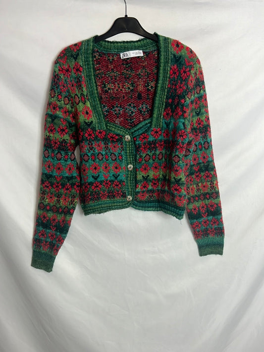 ZARA. Rebeca estampada detalle escote. T S