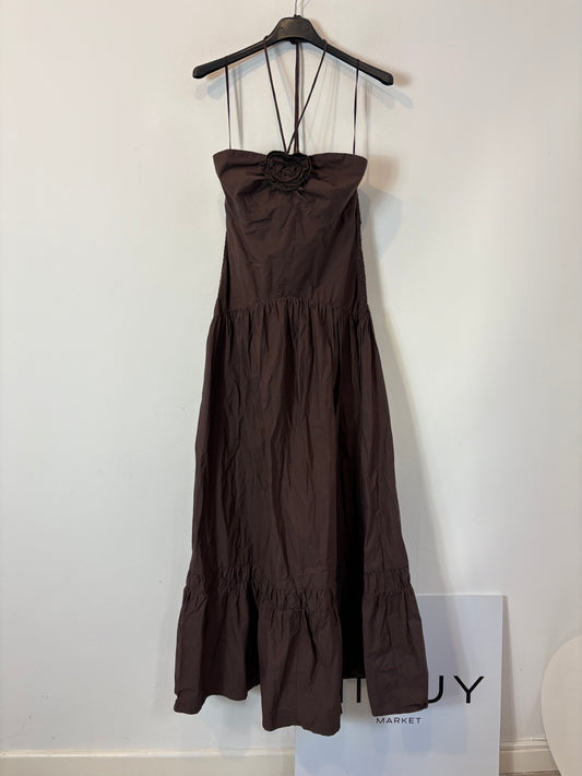 ZARA. Vestido largo marrón flor