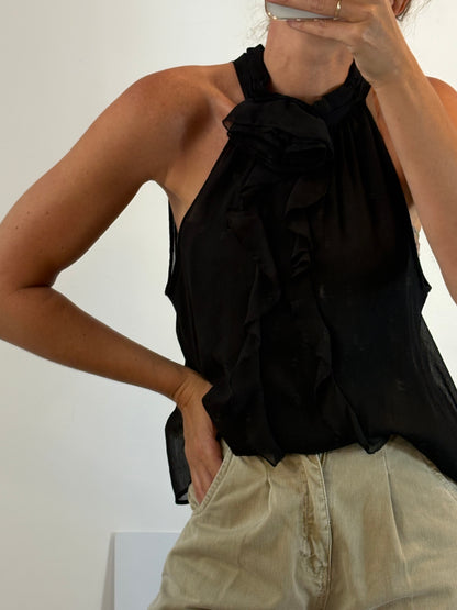 ZARA. Top negro flor T.s