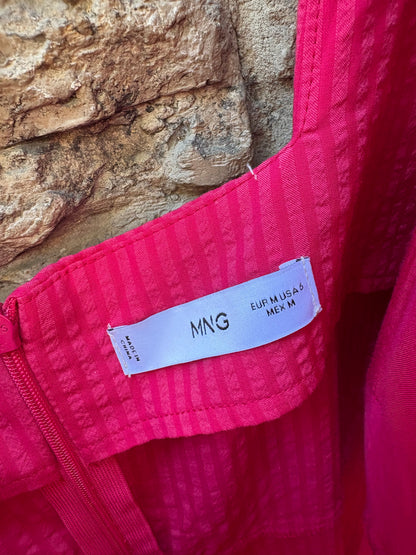 MANGO. Vestido largo rosa mangas farol