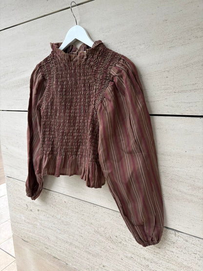 LA VÉLO. Blusa marrones nido de abeja