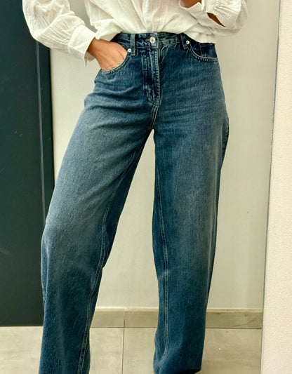 MASSIMO DUTTI. Denim tiro alto wide leg