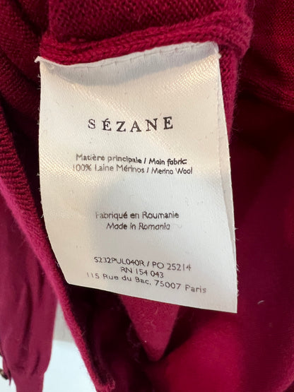 SEZANE. Burgundy wool sweater with buttons and sleeves.