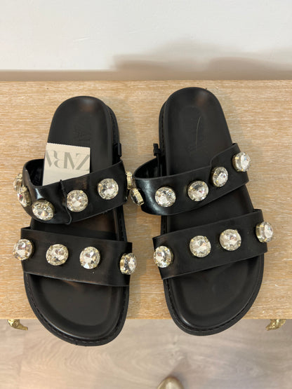ZARA. Flat sandals with rhinestone straps. Size 38
