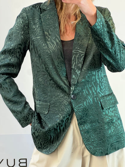 H&M, Blazer verde estampado satinado. T 42