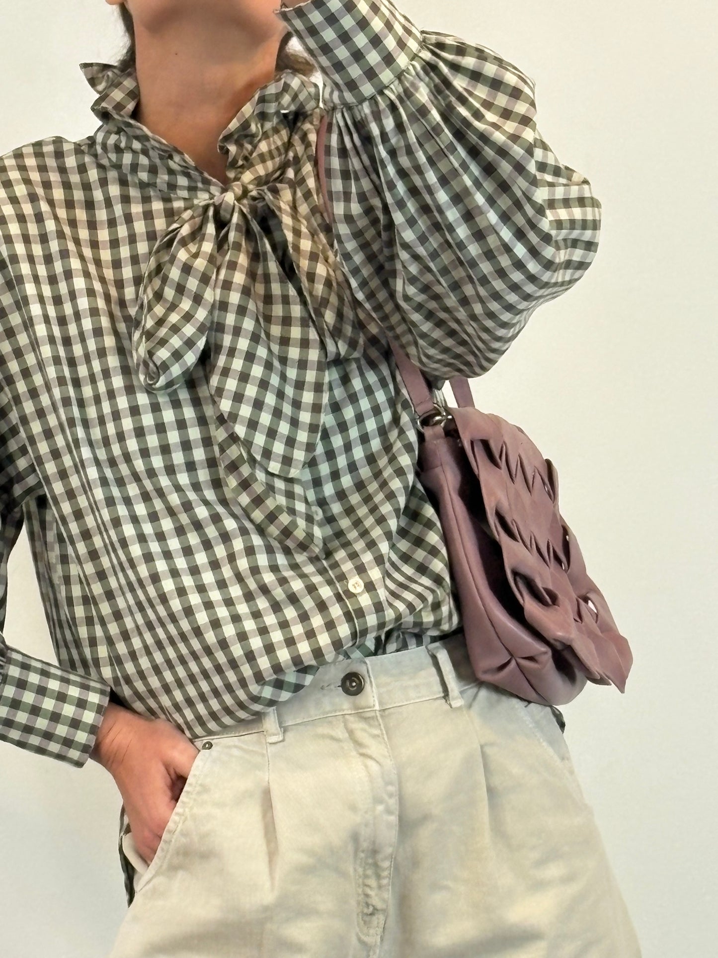 MARÁVIC. Camisa cuadros tonos verdes y rosas