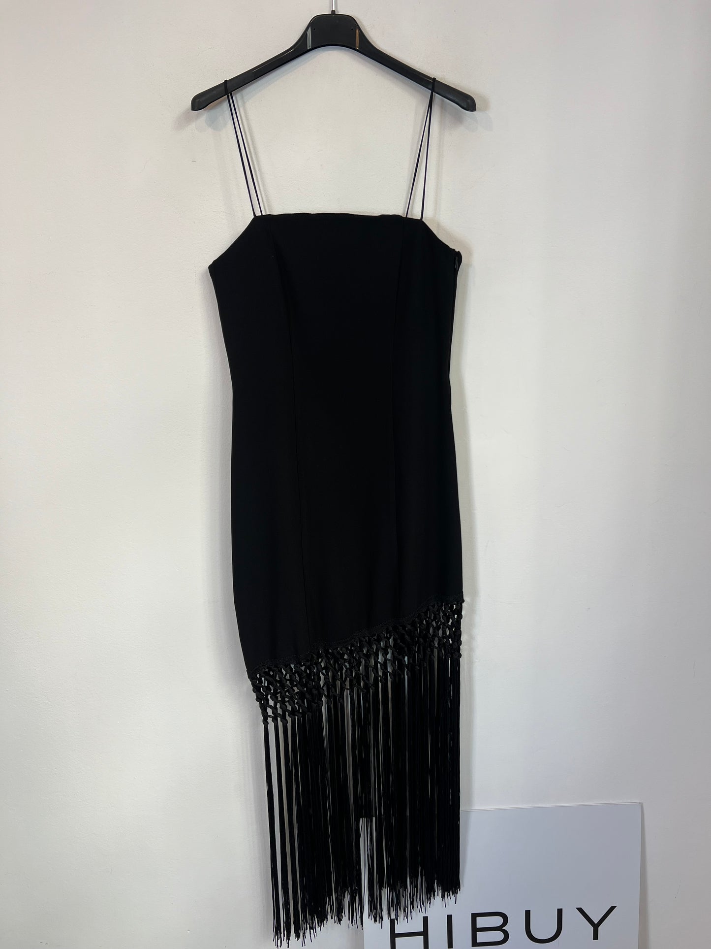 ZARA. Vestido negro flecos T.s