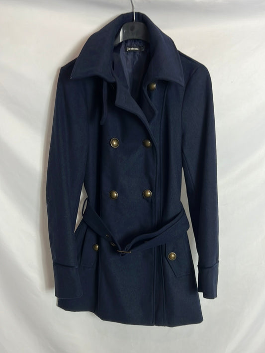 STRADIVARIUS. Abrigo azul paño. T S