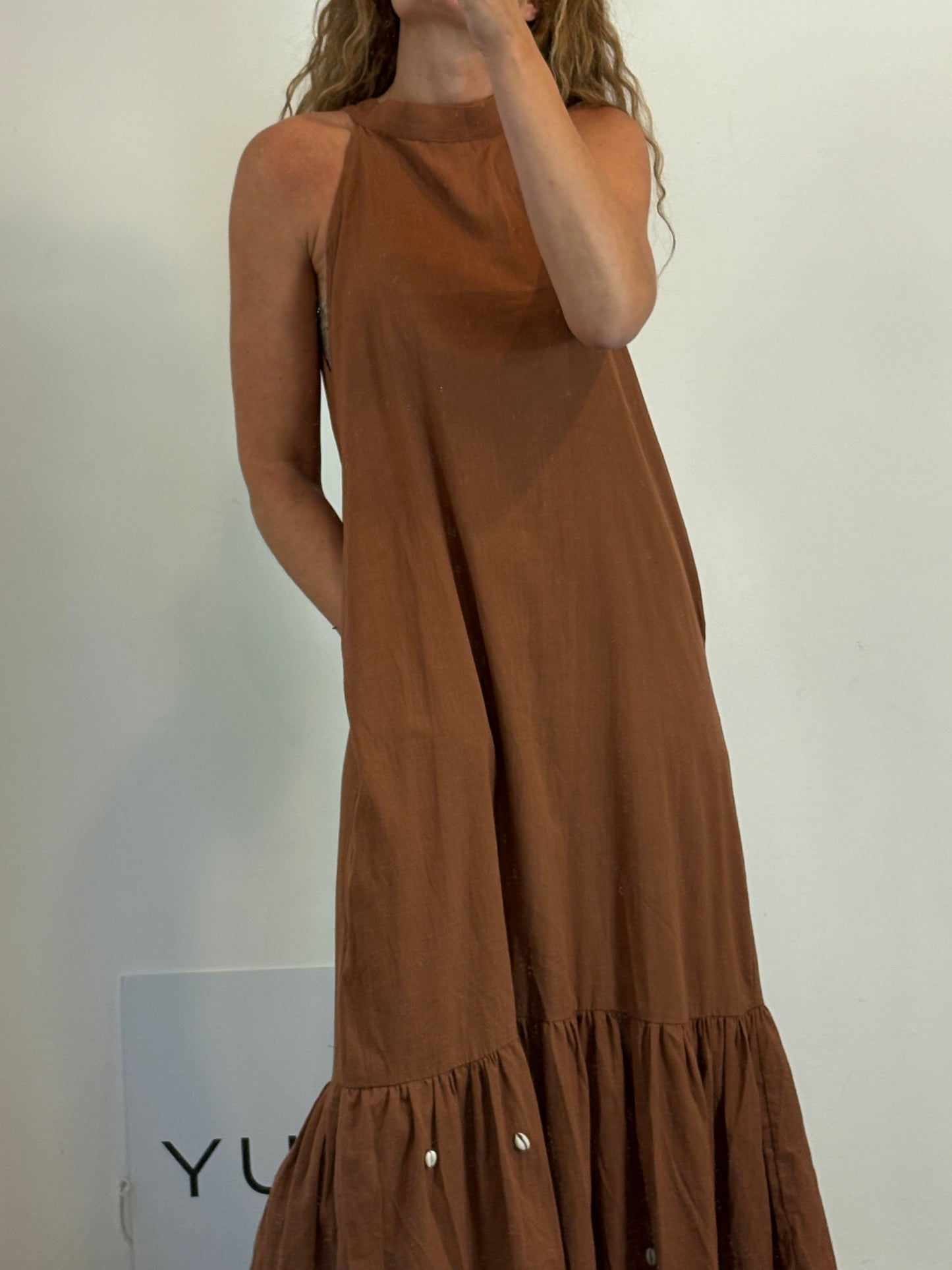 WAMY. Brown dress with snails, size S/M